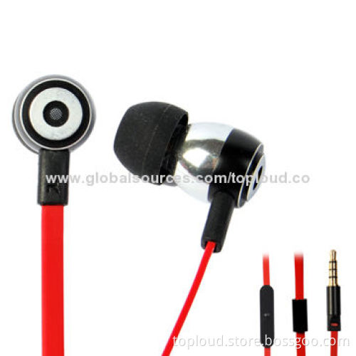 Cheap earphones with flat cord and bass sound, for mobile phone and MP3 players